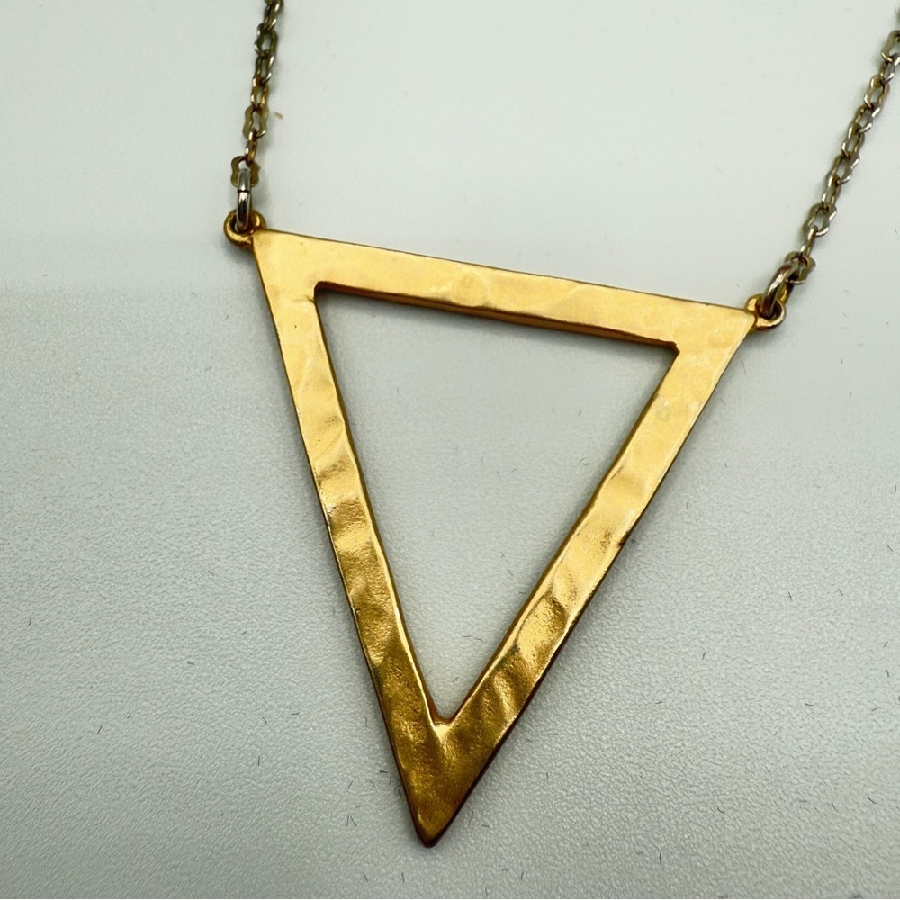 Gold Triangle Pendant Two-Tone Chain Necklace - Picture 4 of 10